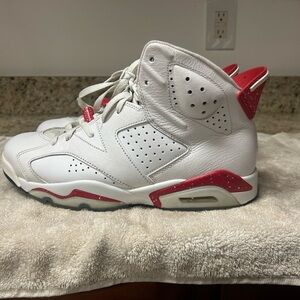 Jordan White and Red High-Top Sneakers